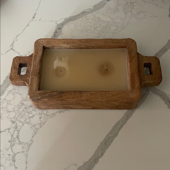 Other - Rustic Wooden Candle Holder with Cream Candle